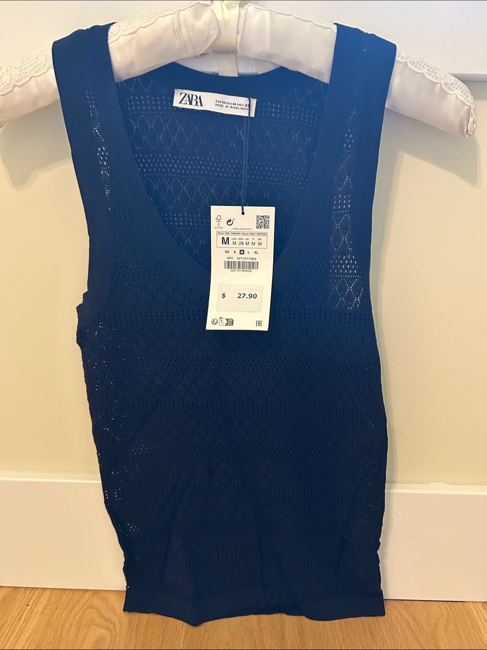 Zara Navy Openwork V-Neck Knit Tank